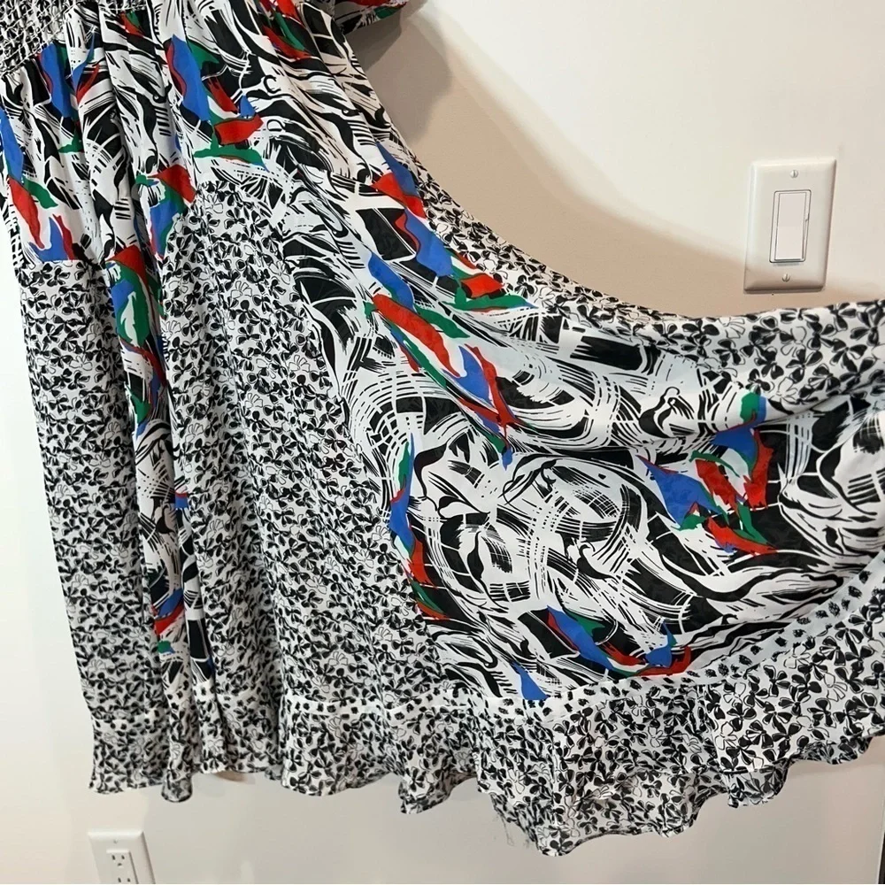 Vintage 80s Susan Fries Assorti women’s XL sheer swing print art boho dress - Picture 4 of 11